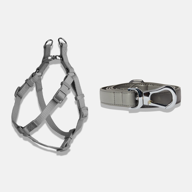 Dog Harness and Lead in Ash Grey