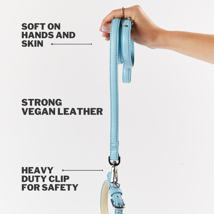 soft blue vegan dog lead with heavy duty clasp