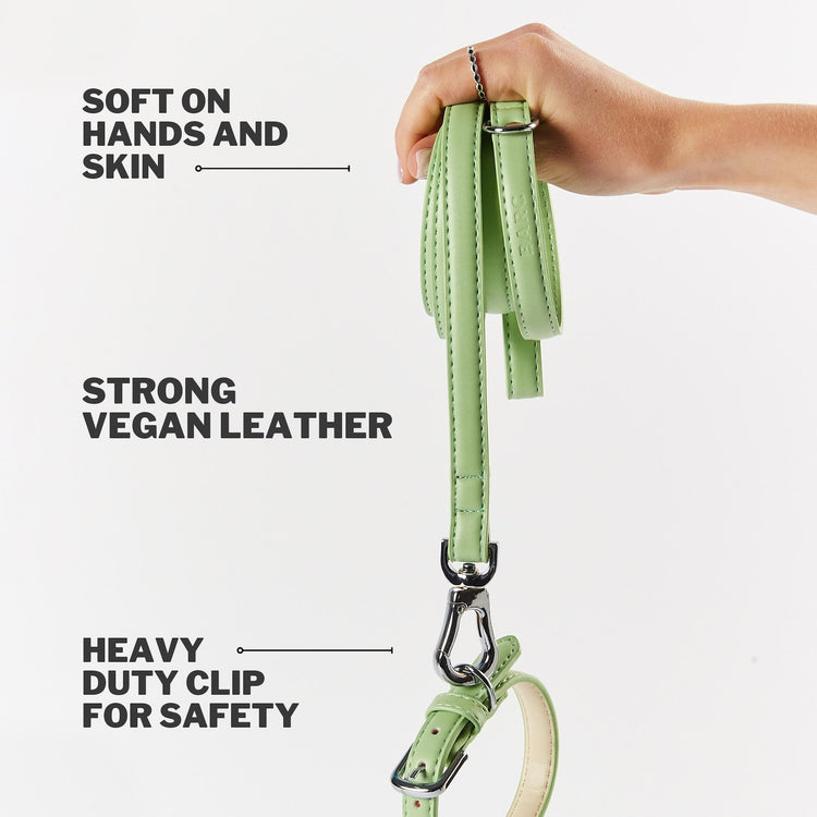 Soft vegan leather lead, lush green