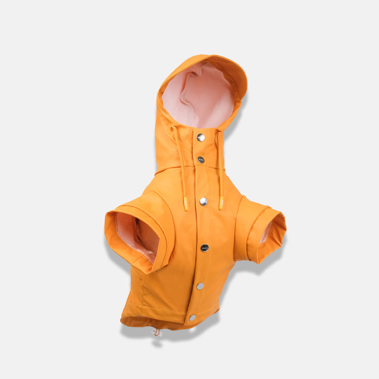 barc london dog raincoat, with popper front, in the colour orange