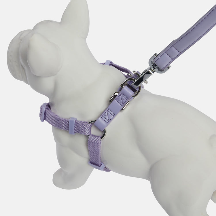 Lilac Dog Harness with Vegan Leather Back Straps and Chrome D Rings