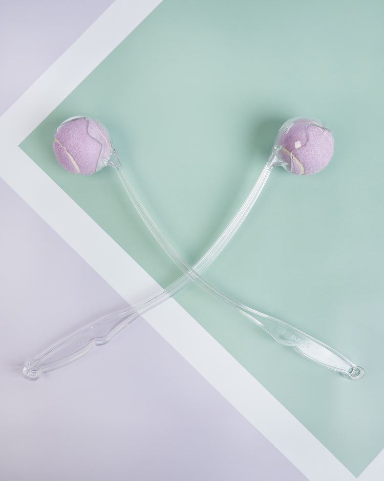 Two Tennis Ball Thrower for Dogs with Lilac Barc Balls