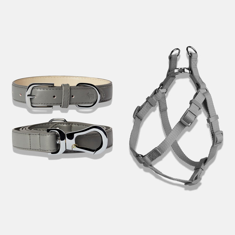 Dog Harness, Collar and Lead Set in Ash Grey