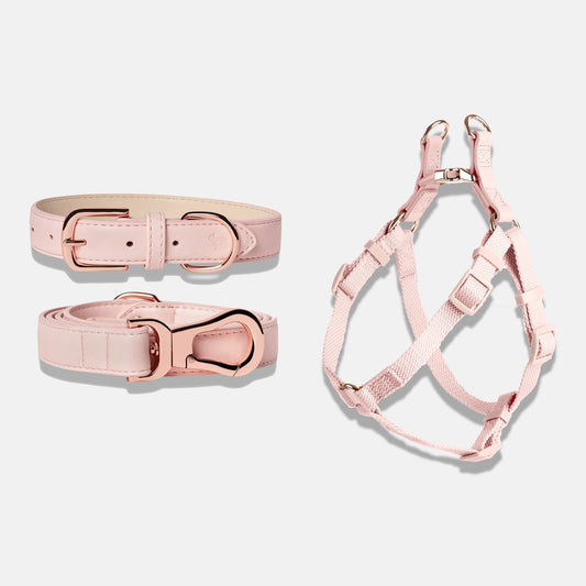 Dog Harness, Collar and Lead Set in Blush Pink