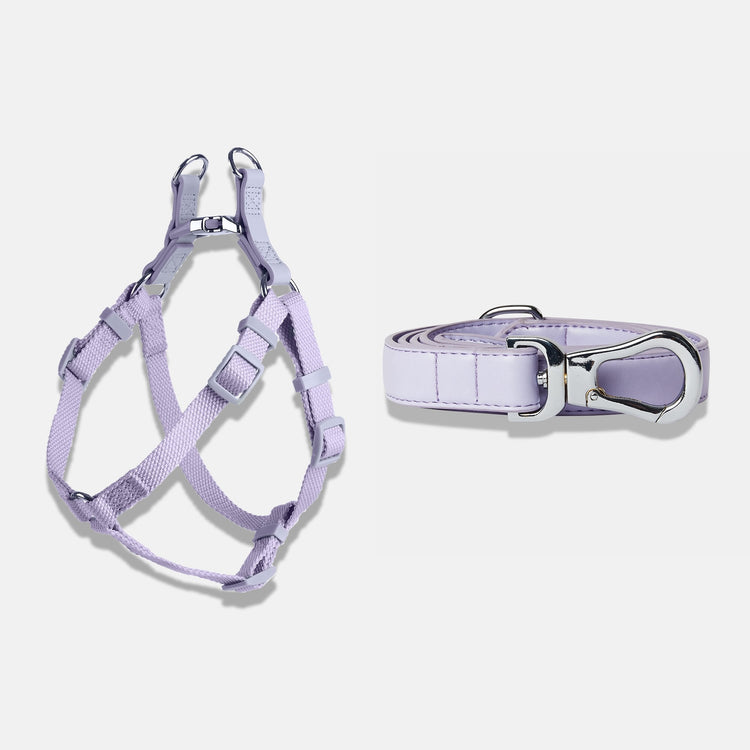 Dog Harness and Lead in Fresh Lilac Colourway