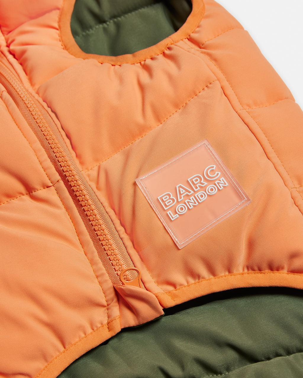 Reversible Dog Puffer Jacket: Coral & Khaki Green