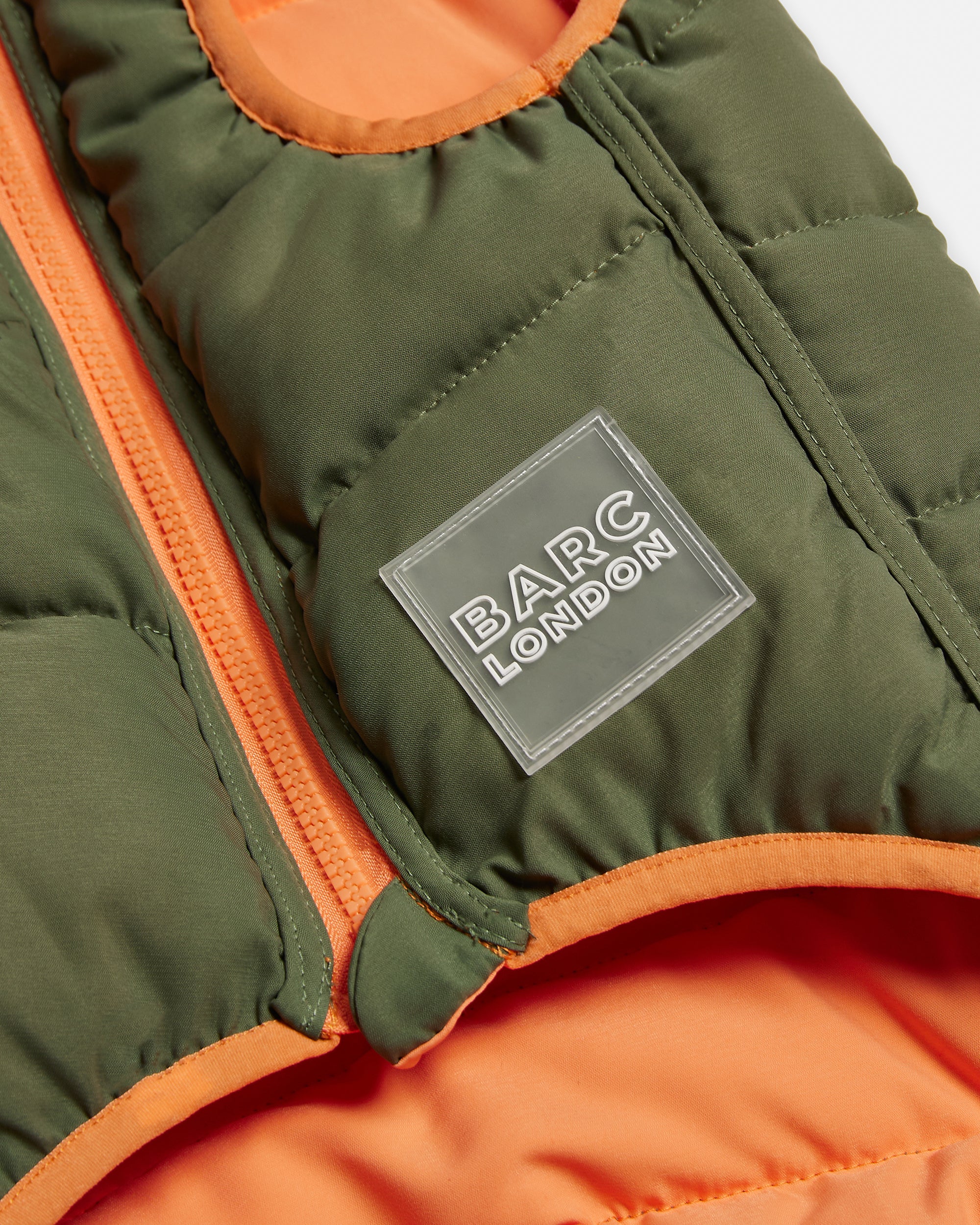 Reversible Dog Puffer Jacket: Coral & Khaki Green