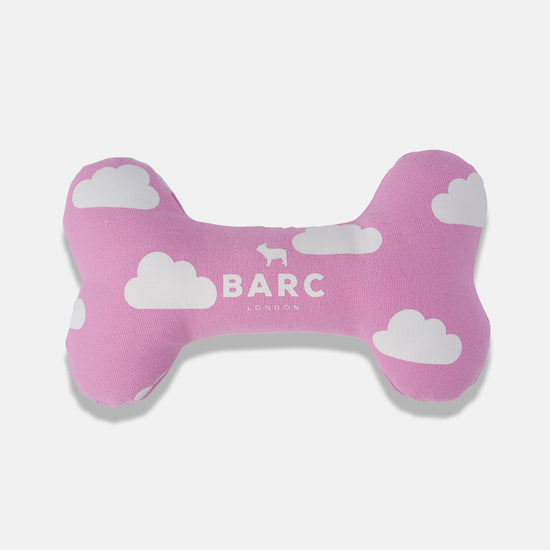 Pink Dog Bone Toy with White Cloud Design