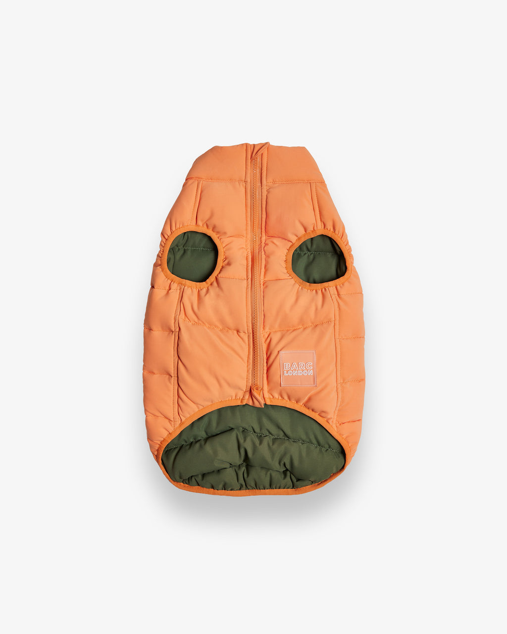 Reversible Puffer by Barc London, Coral and Khaki, with zip fastening