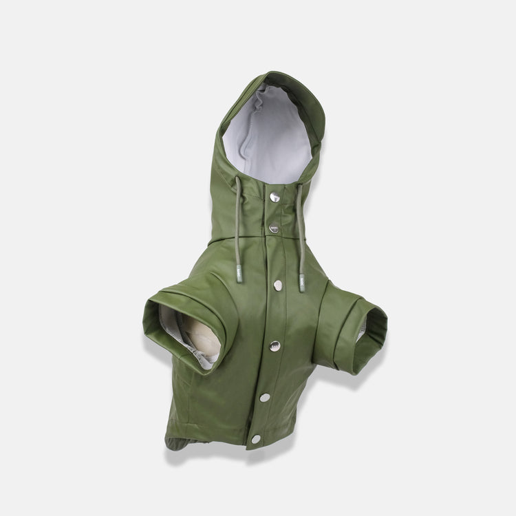 barc london dog raincoat, with popper front, in the colour green