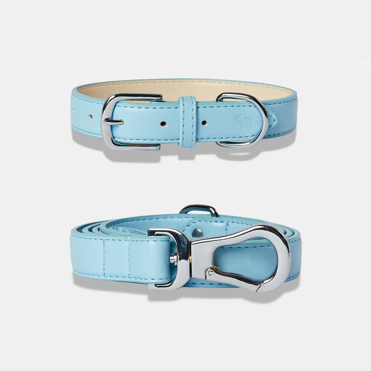 Coastal blue luxury dog collar and dog lead set