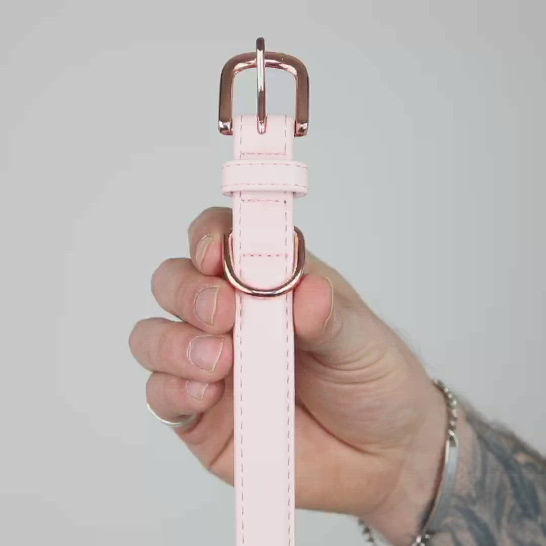 XS Pink Dog Collar with Rose Gold Flat Buckle