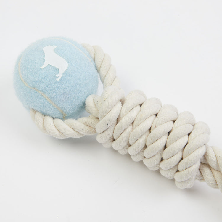 Blue Ball and Rope Dog Toy for Tug of War