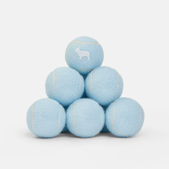 Stack of Blue Tennis Balls in Tetrahedron Shape