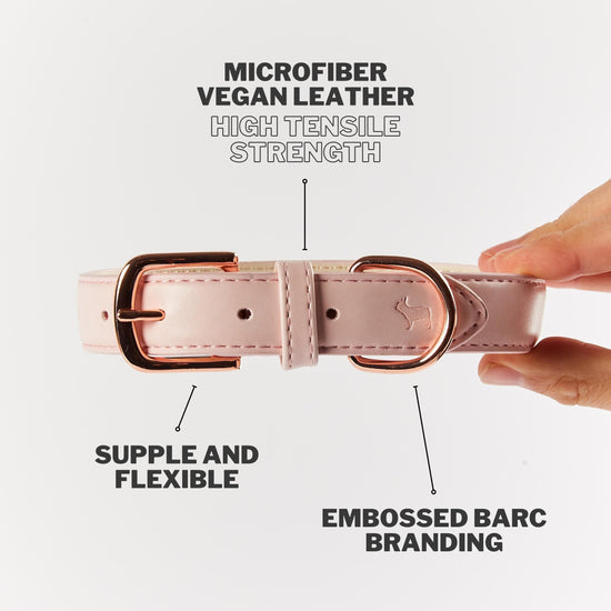 Pink Leather Dog Collar With High Tensile Strength, Supple, Flexible Design and Barc London Branding