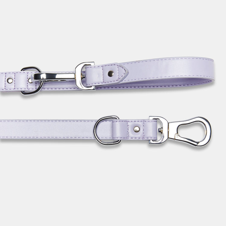 Fresh Lilac Double Ended Dog Lead with Silver Buckles & D Rings