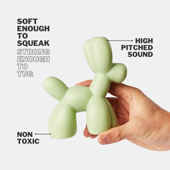 Green Balloon Dog Toy With High Pitched Squeak and Strong Non Toxic Materials for Dogs Safety