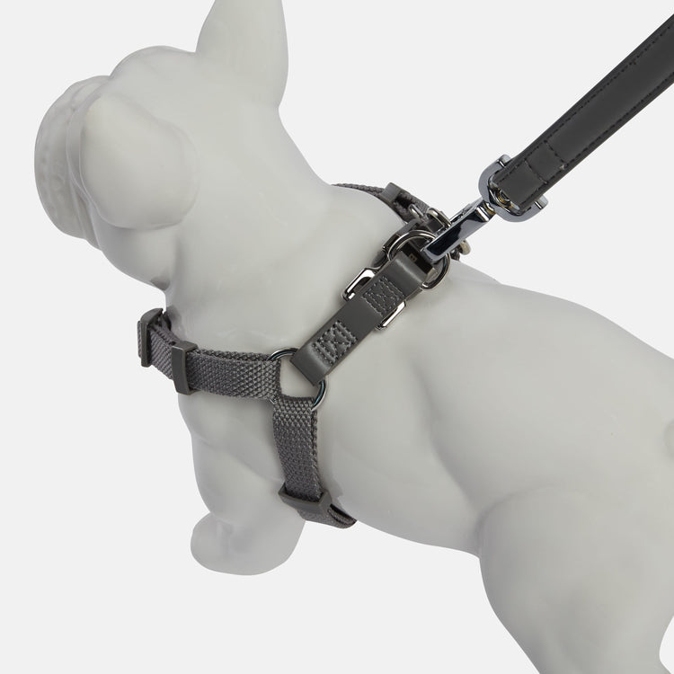 Grey Dog Harness with Vegan Leather Back Straps