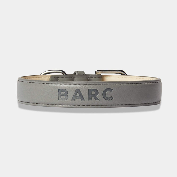 Grey Leather Dog Collar Barc Embossed