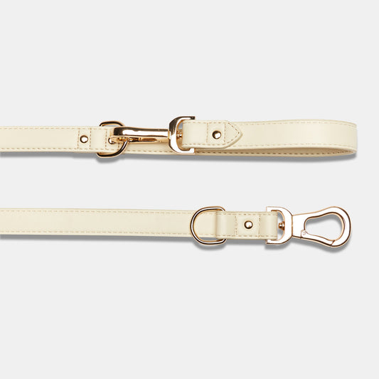 Ivory Double Ended Dog Lead with Gold Buckles and Clips