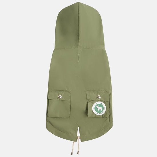 Khaki Green Waterproof Dog Coat Featuring Two Pockets