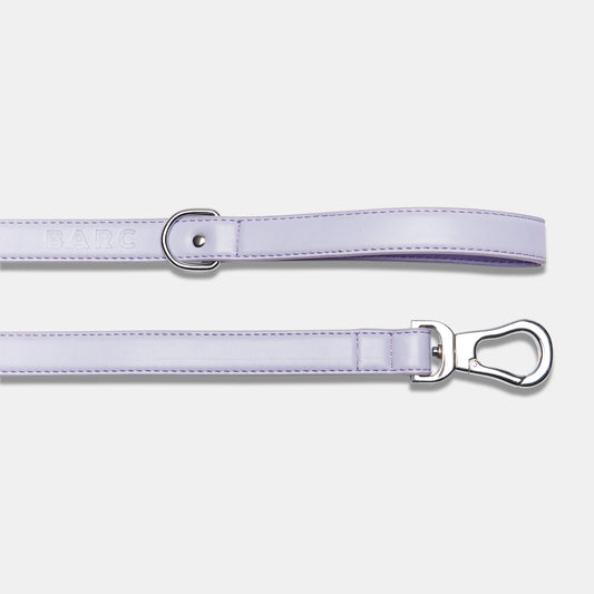 Lilac Leather Dog Lead with Silver Buckles & D Ring