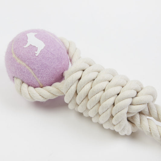 Dog Toy Rope with Lilac Tennis Ball Attached
