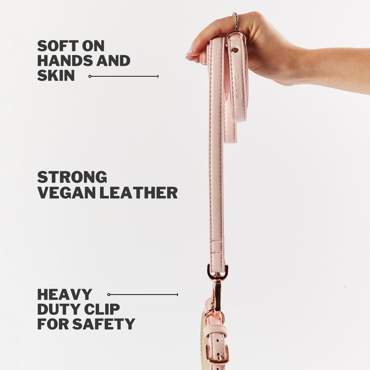 Pink Leather Dog Lead with Heavy Duty Clip for Safety