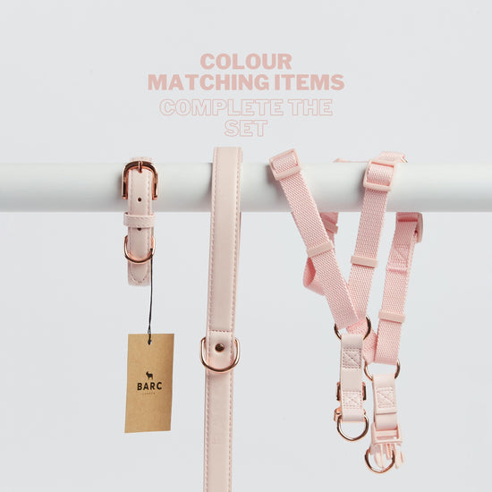 Pink Dog Harness, Collar and Lead Set with Pretty Rose Gold Hardware and Luxury Vegan Leather