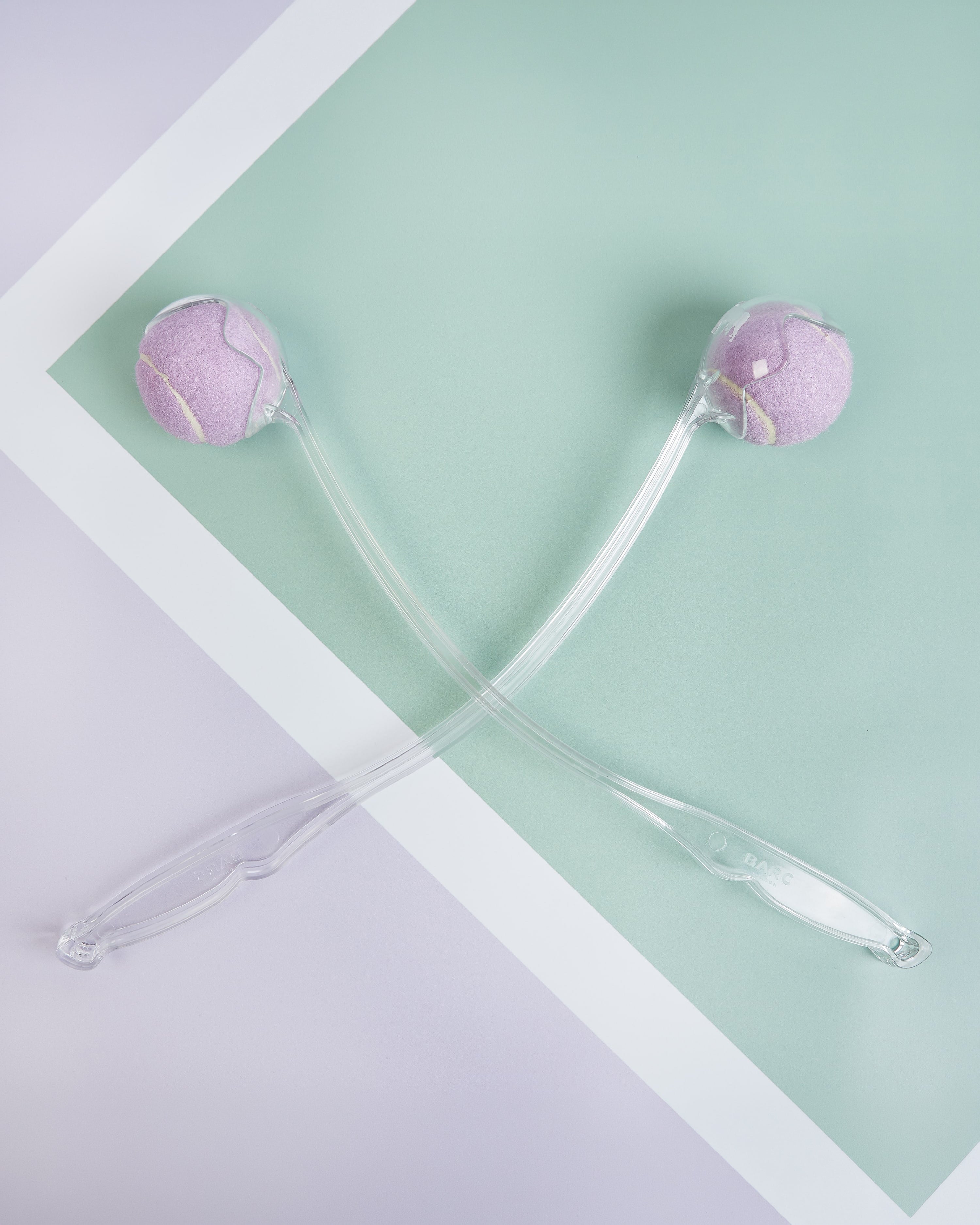 Two Tennis Ball Thrower for Dogs with Lilac Barc Balls