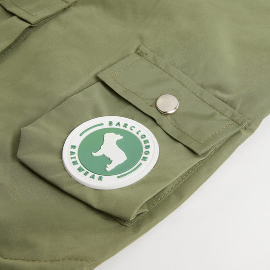 Water-repellent Green Dog Raincoat With Pocket And Barc Logo